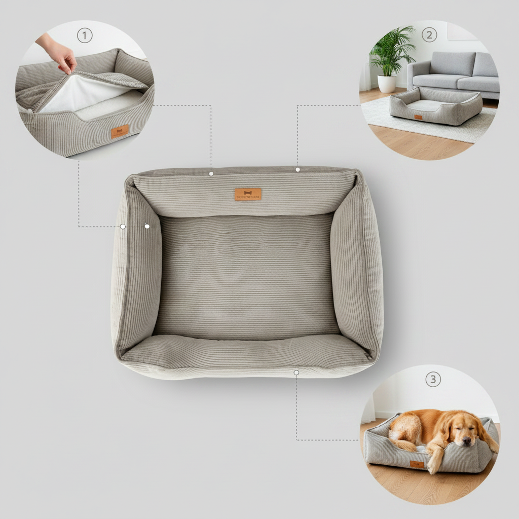 Chester & Lee | Fancy Corduroy Sleeper Dog Bed Taupe
