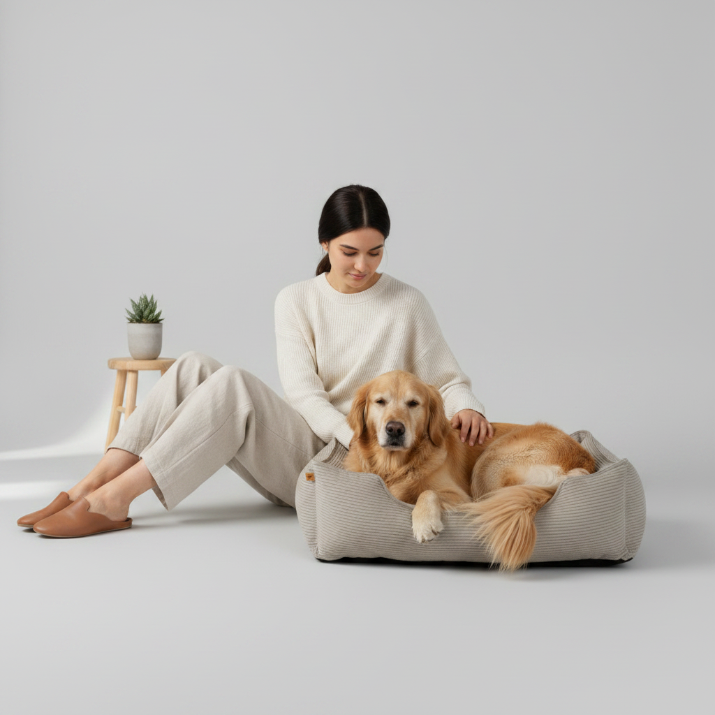 Chester & Lee | Fancy Corduroy Sleeper Dog Bed Taupe