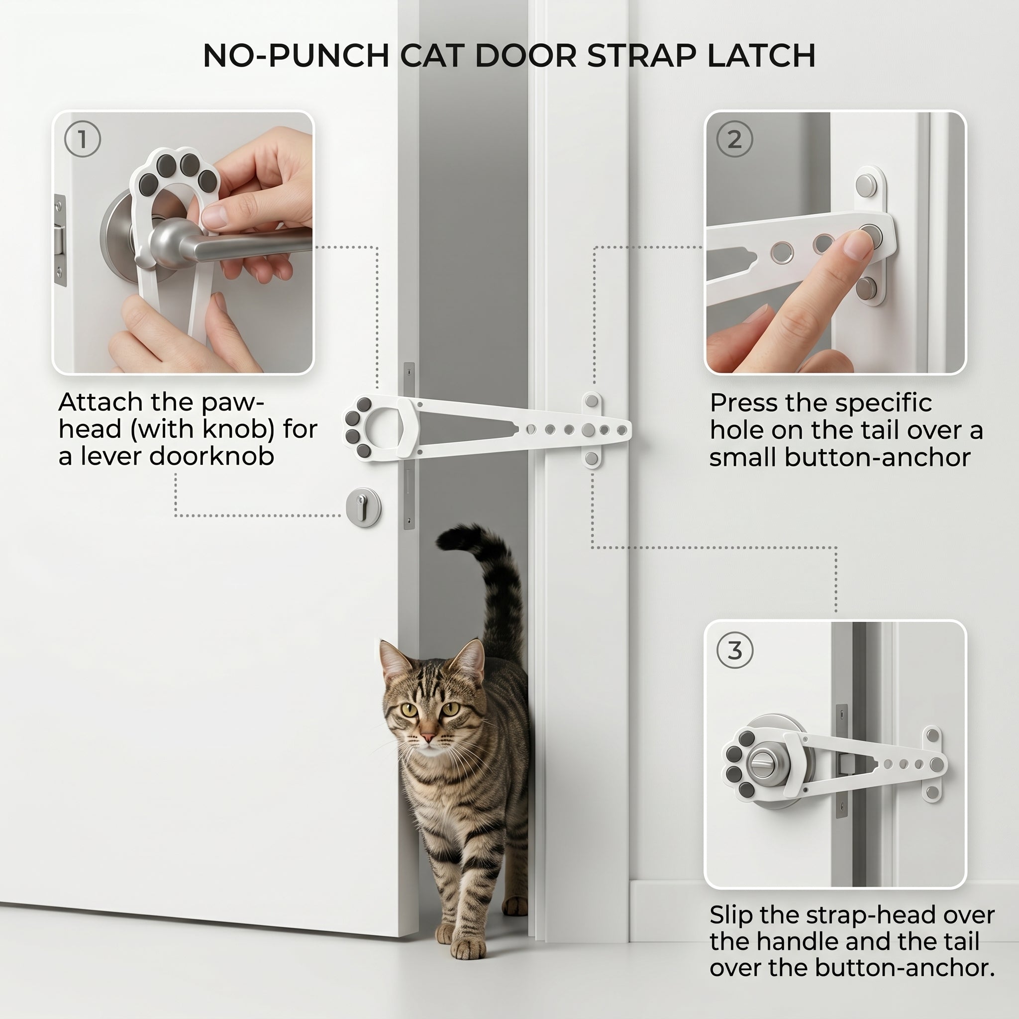 No-Punch Pet Door Strap Latch