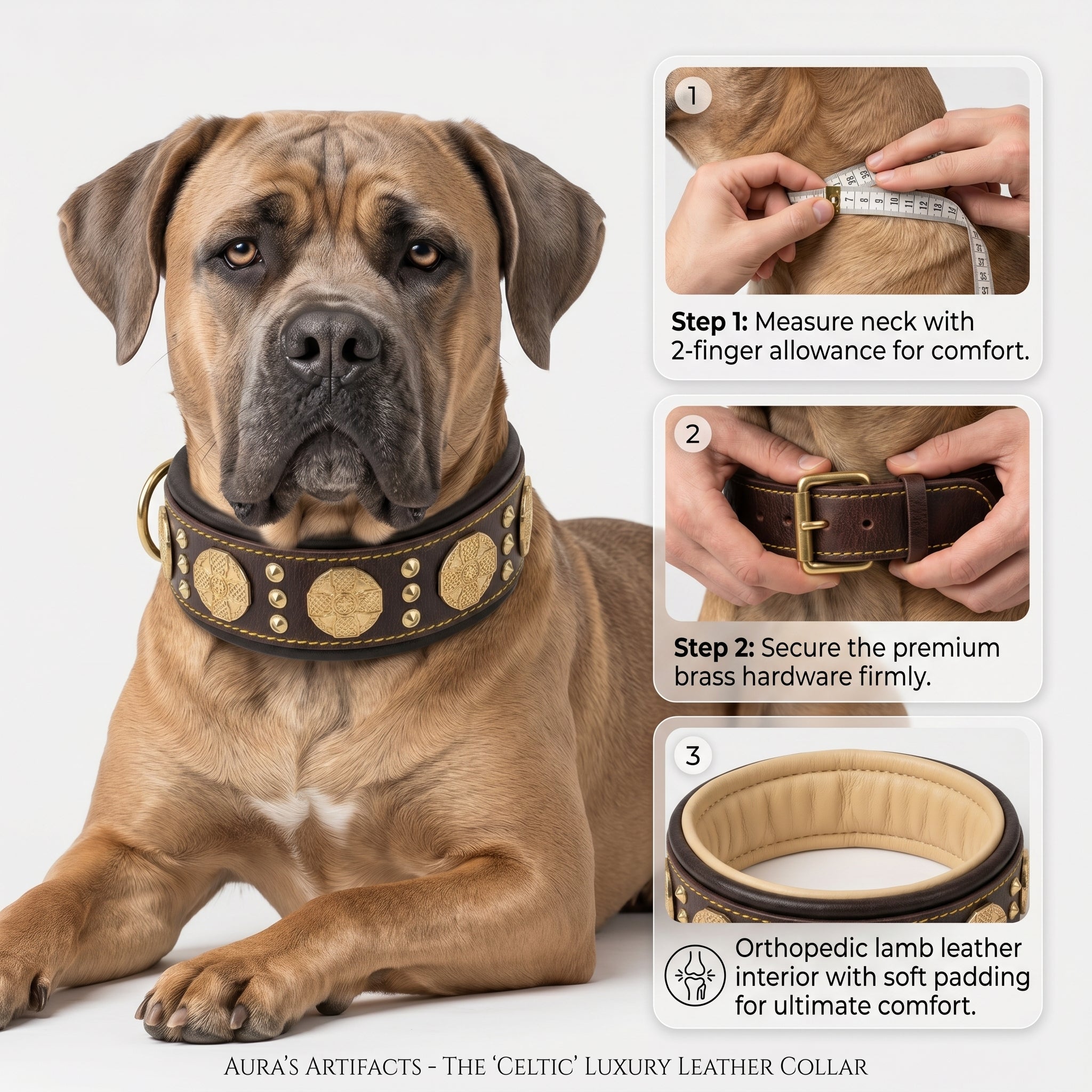 The "Maximus" collar 2.5 inch wide brown & gold