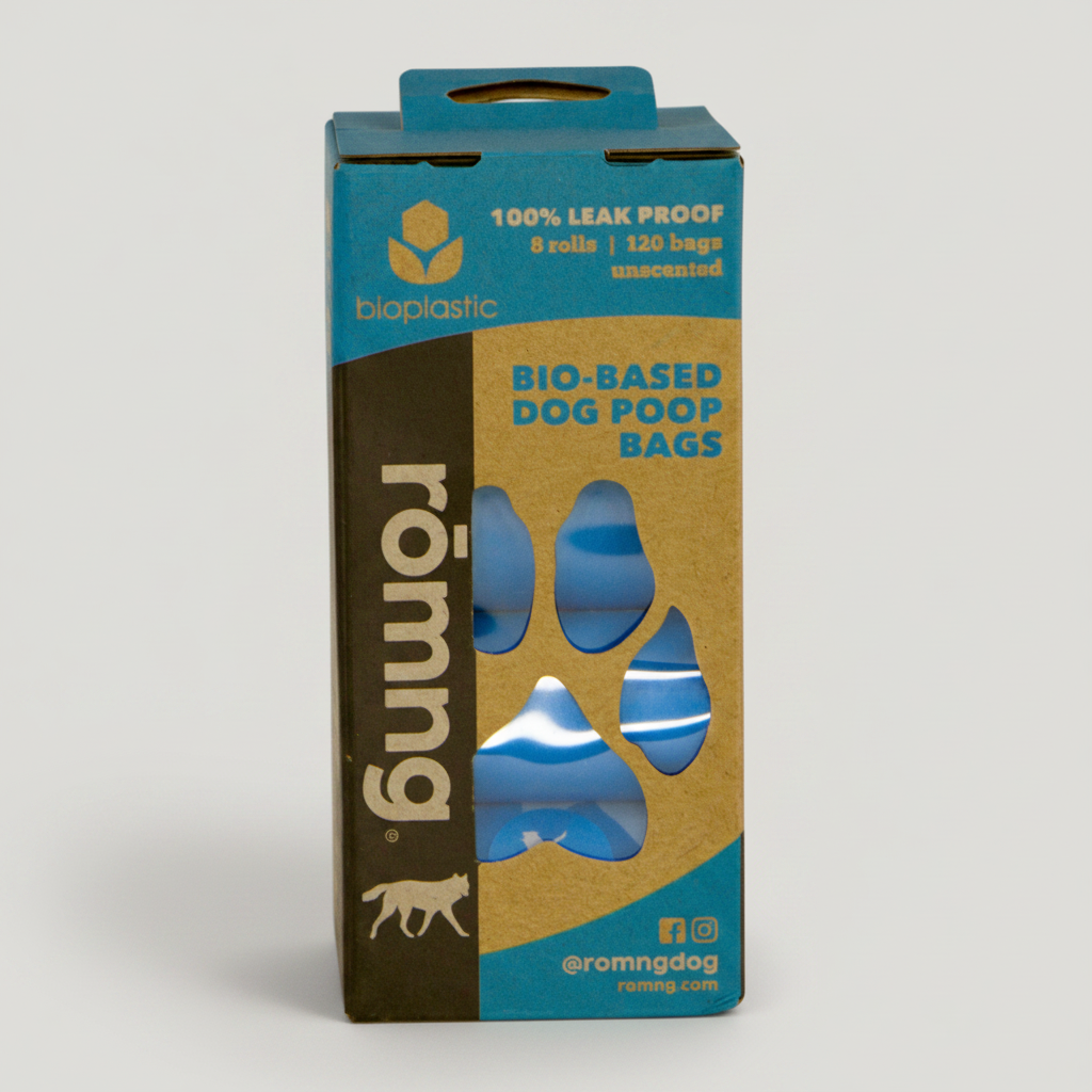 Eco Friendly dog poop bags + bamboo dispenser