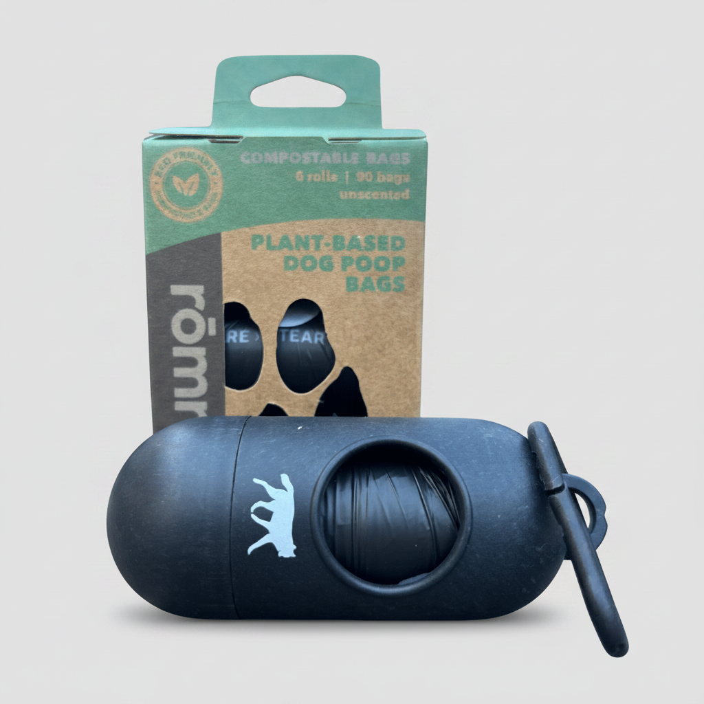 Compostable Plant-Based Poop Bags + Bamboo Dispenser
