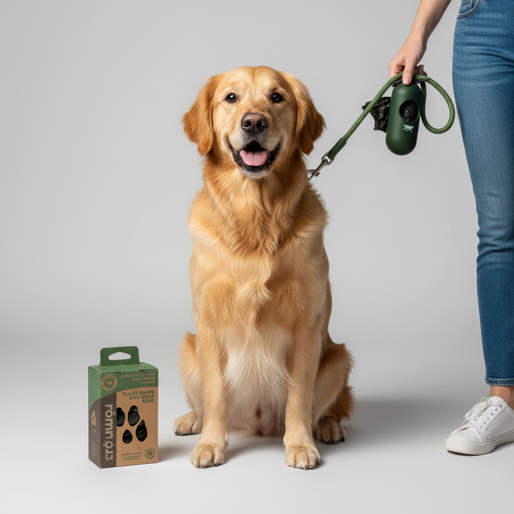 Compostable Plant-Based Poop Bags + Bamboo Dispenser