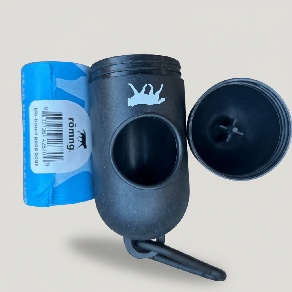 Eco Friendly dog poop bags + bamboo dispenser